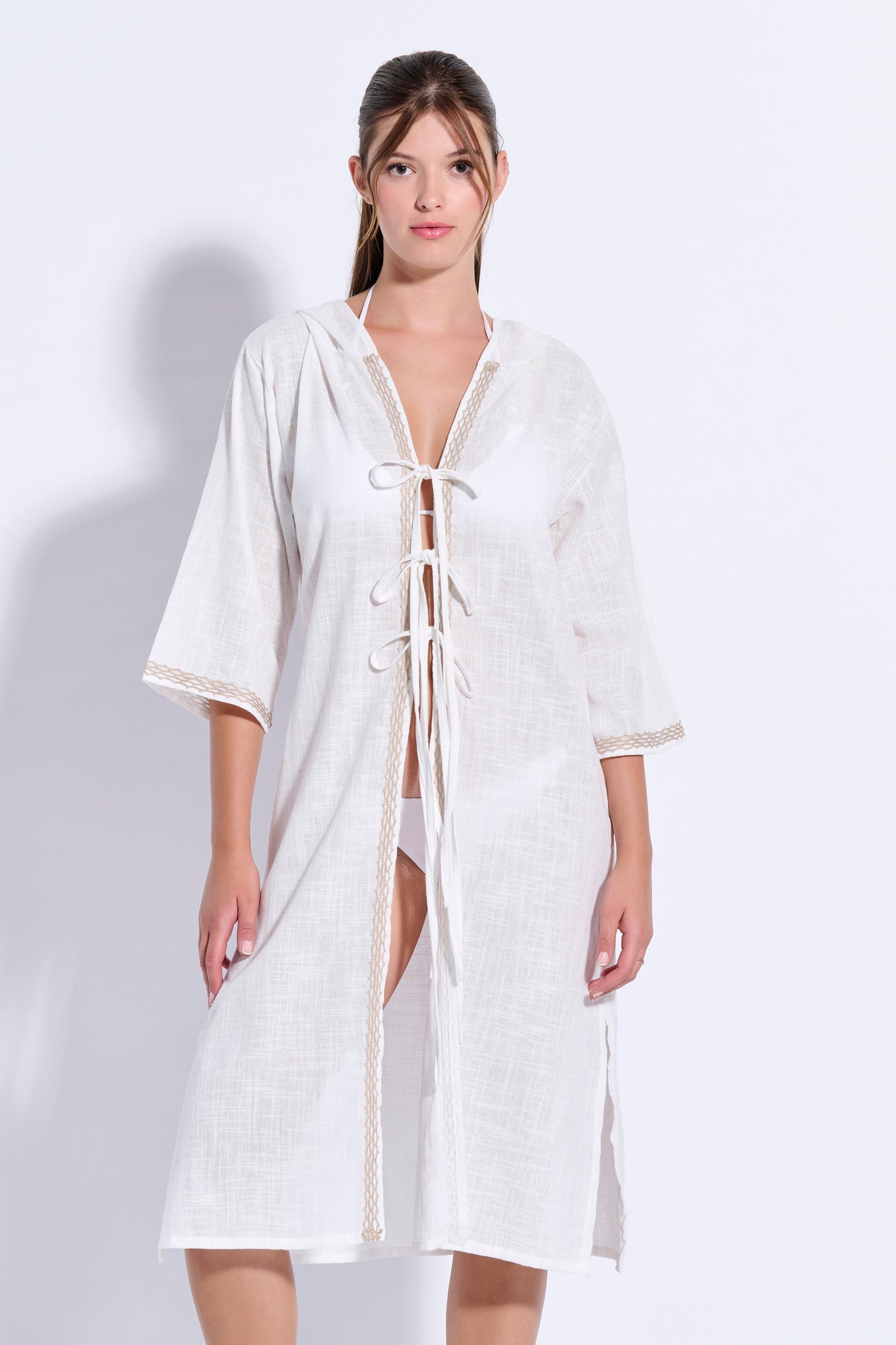 Maxi Trimmed Kaftan with Hood (8079)