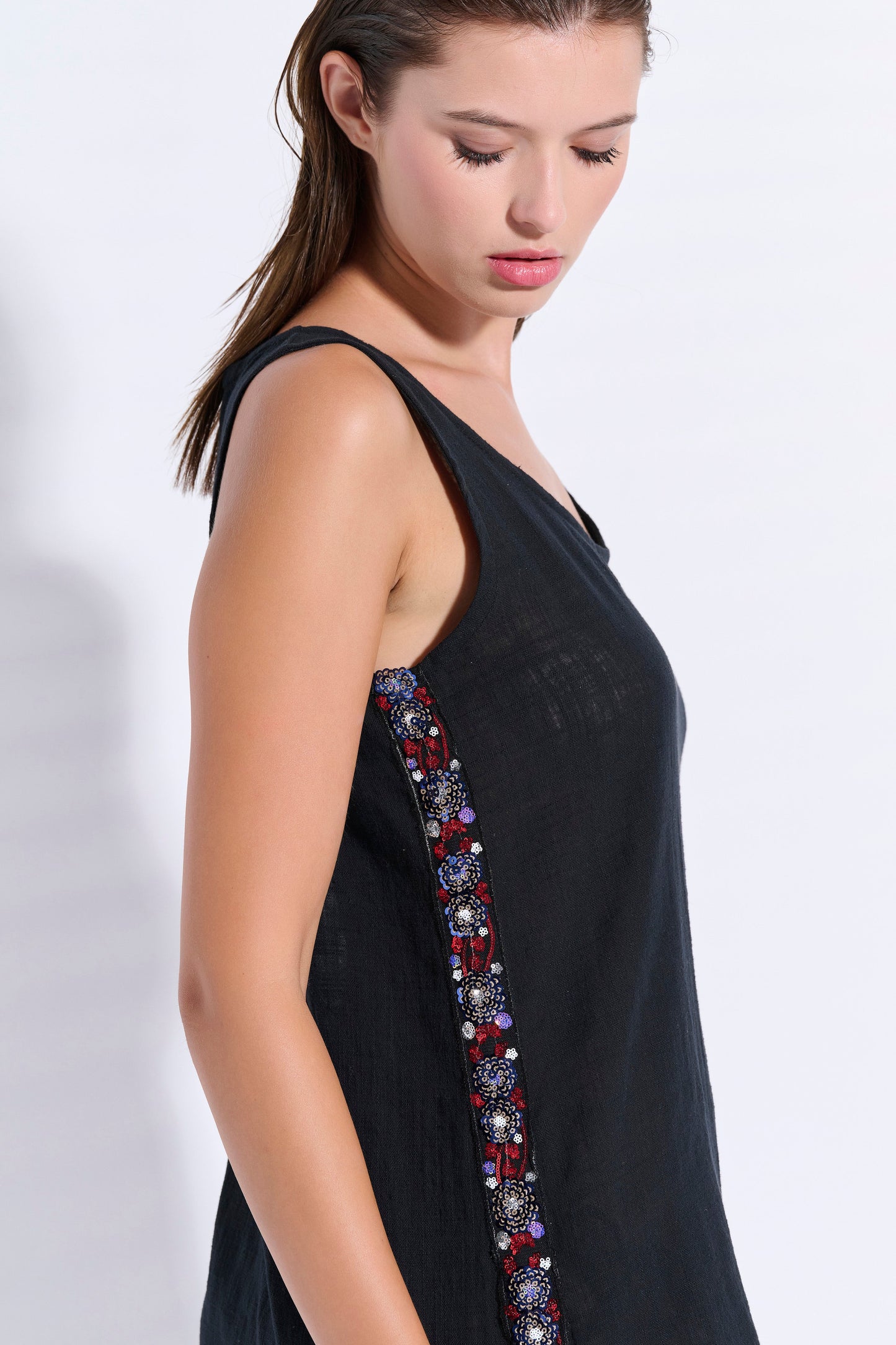 One-Shoulder Dress with Trim (8082)