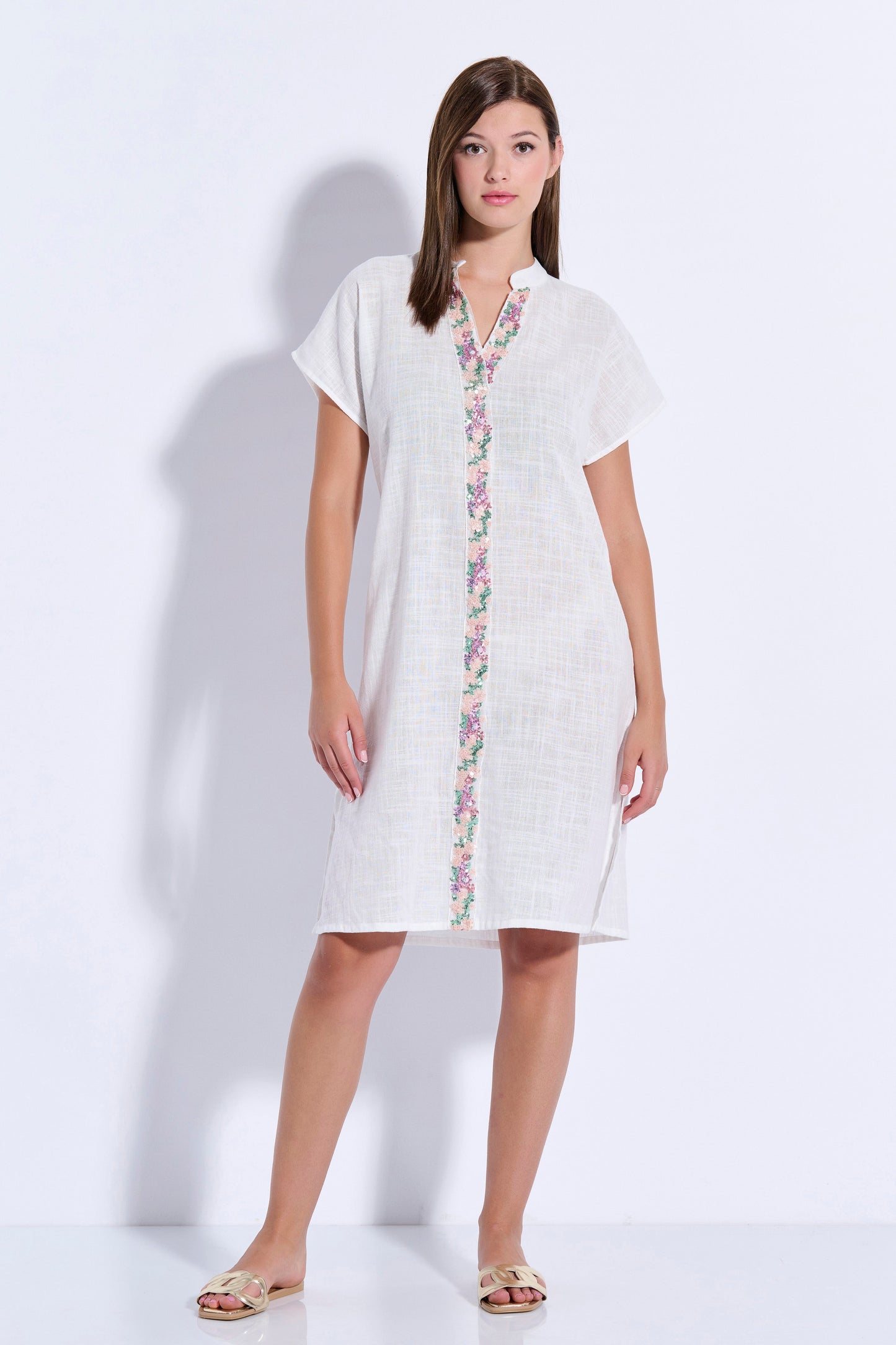 Midi Japanese-Style Dress with Trim (8084)