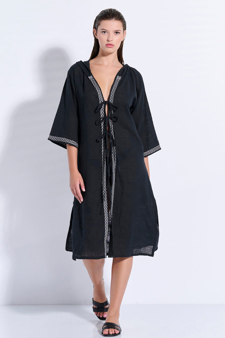 Maxi Trimmed Kaftan with Hood (8079)