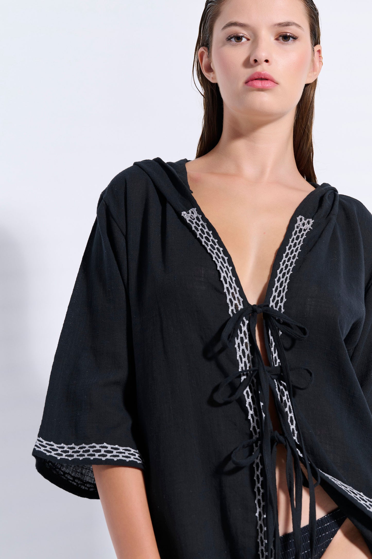 Maxi Trimmed Kaftan with Hood (8079)