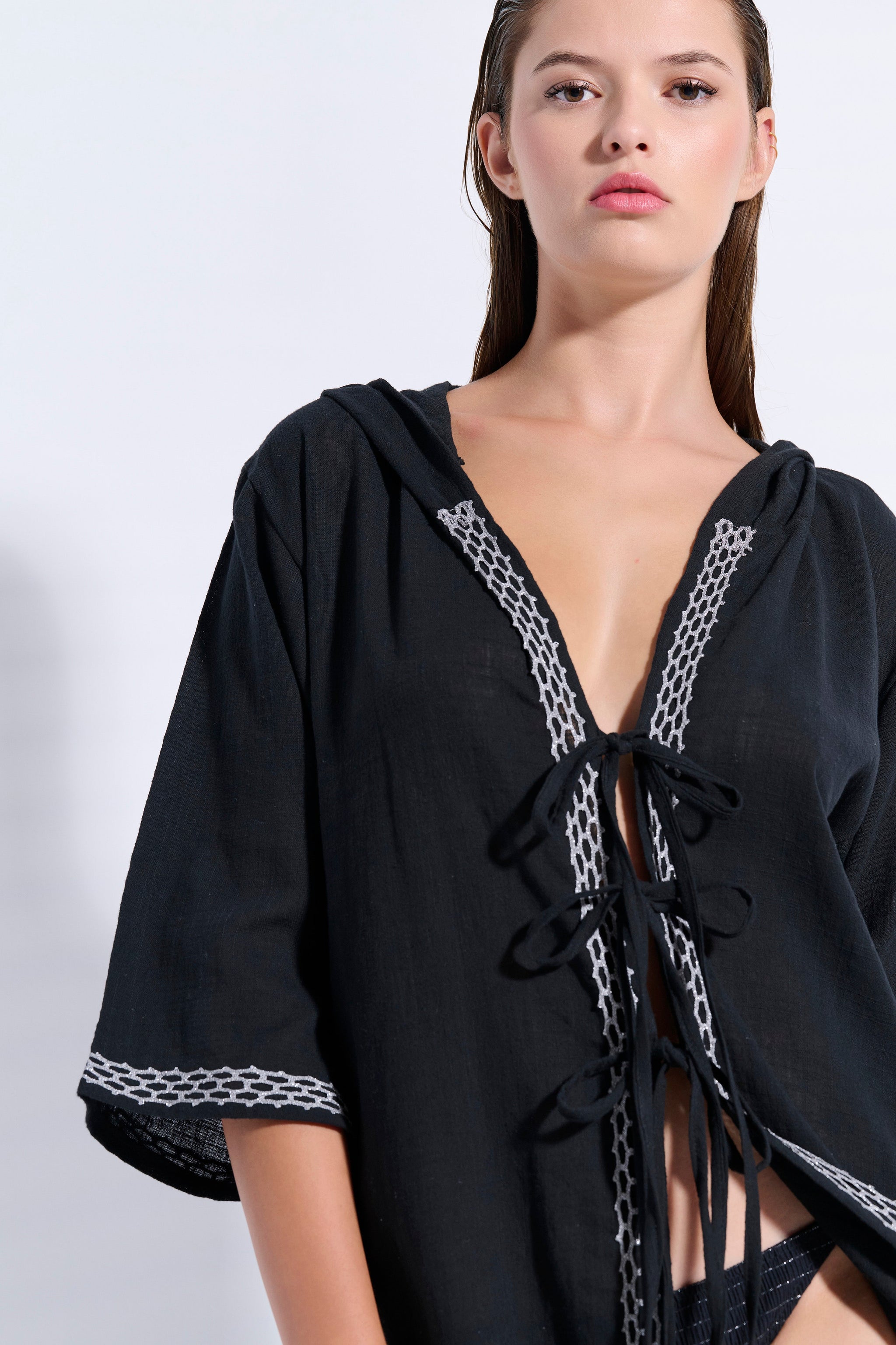 Maxi Trimmed Kaftan with Hood (8079)