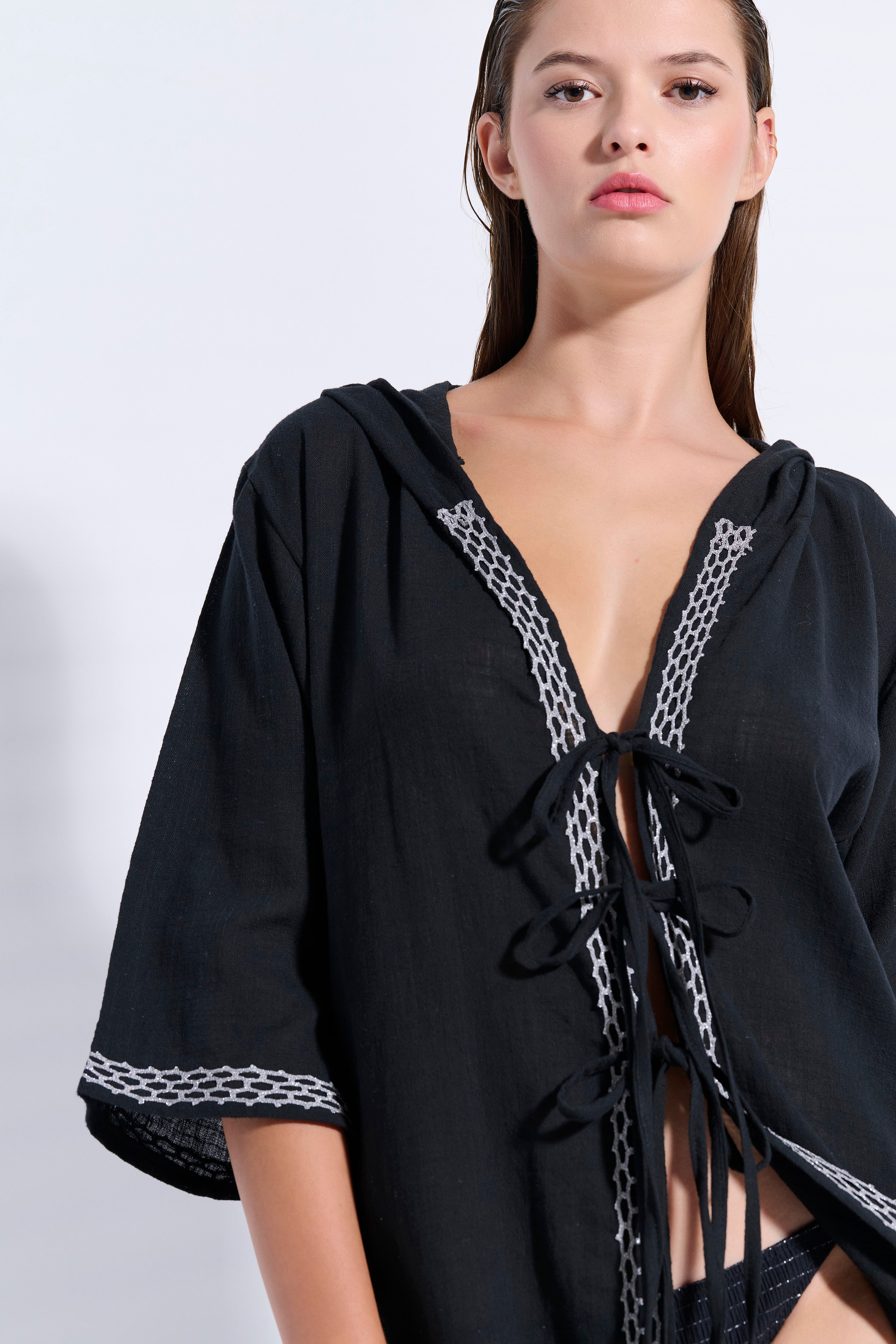 Maxi Trimmed Kaftan with Hood (8079)