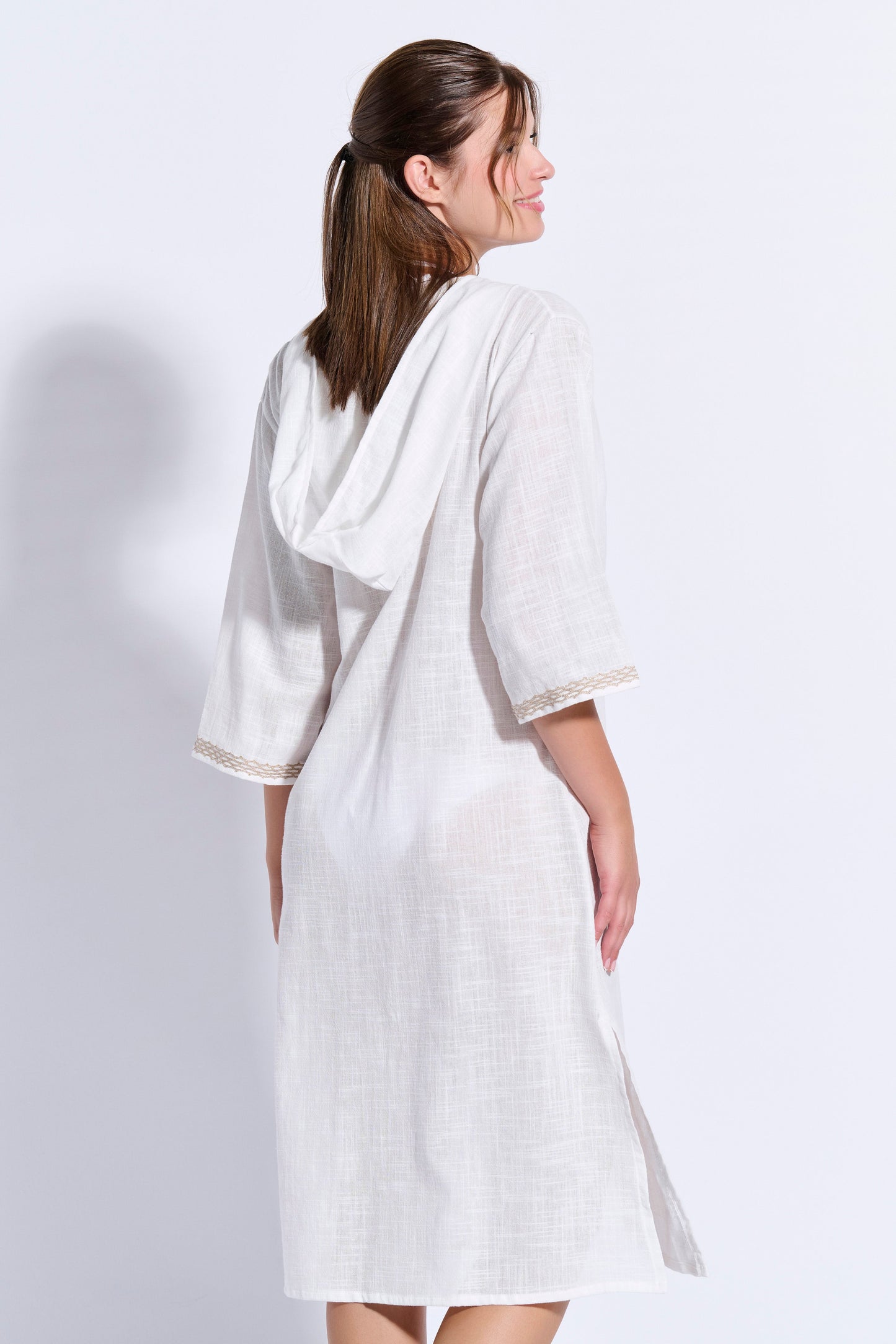 Maxi Trimmed Kaftan with Hood (8079)
