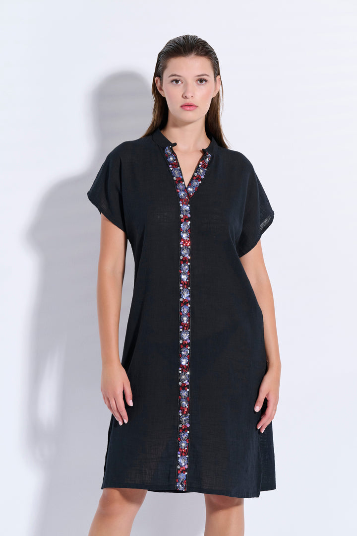 Midi Japanese-Style Dress with Trim (8084)