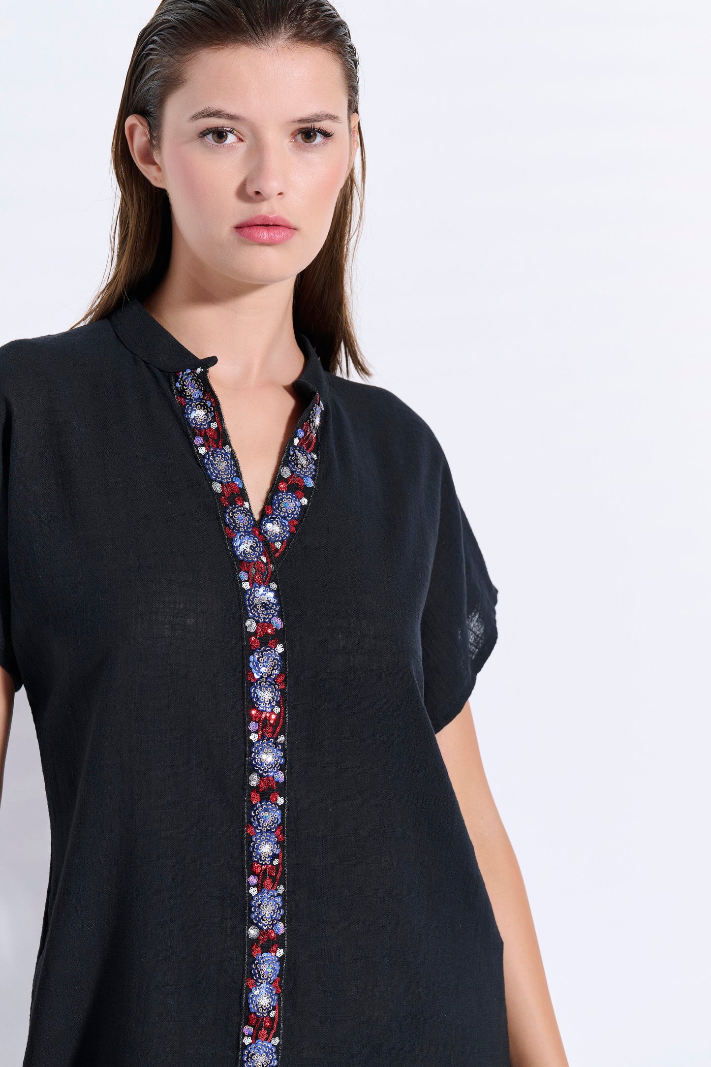 Midi Japanese-Style Dress with Trim (8084)